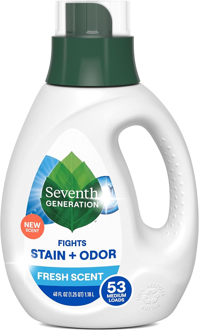 Seventh Generation Laundry Detergent, 40 oz (53 loads), Fresh Scent, Fights Stains & Odor, Concentrated Formula, Scent Made From 100% Essential Oils & Botanical Ingredients