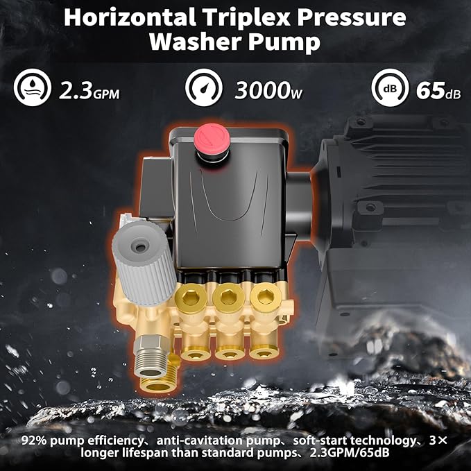 2025 Upgraded 100bar 2.3GPM Commercial Electric Pressure Washer–PM Inverter 3HP Motor,Horizontal Triplex Pump,Power Washer with 65dB Quiet,with 7 Nozzles (0°/15°/25°/40°/Soap/Turbo) for Cars/Driveway