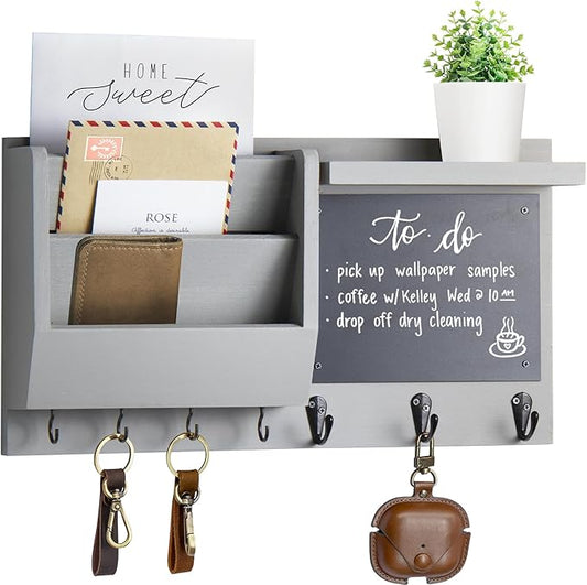 Key Holder for Wall - Mail Holder Organizer Wall Mount with Shelf - Hanging Key Rack Hanger with Hooks Decorative for Home Letter Dog Leash Entryway Living Room Decor