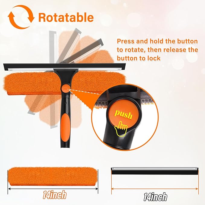 26FT Telescoping Window Cleaning Kit with 14" Squeegee - 2-in-1 Professional Window Scrubber & Extension Pole - Extra Long High-Reach Glass Cleaner Tool for Indoor & Outdoor High Windows, RV