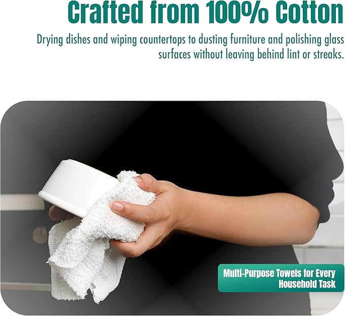 ZUPERIA Terry Towels Pack of 120 (14" X 17" Inches) 100% Cotton Terry Barmop Towels - Absorbent & Durable Bar Rags, Multipurpose Cleaning Rags for Home, Automotive & Garage Cleaning Supplies (White)