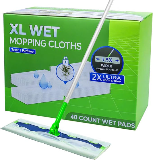 40 Count XL Wet Mopping Cloths for Swiffer Sweeper XL Mop - Disposable X-Large Wet Pad Refills - Multi-Surface Wet Wipes Mopping Pads Refill for Floor Cleaning