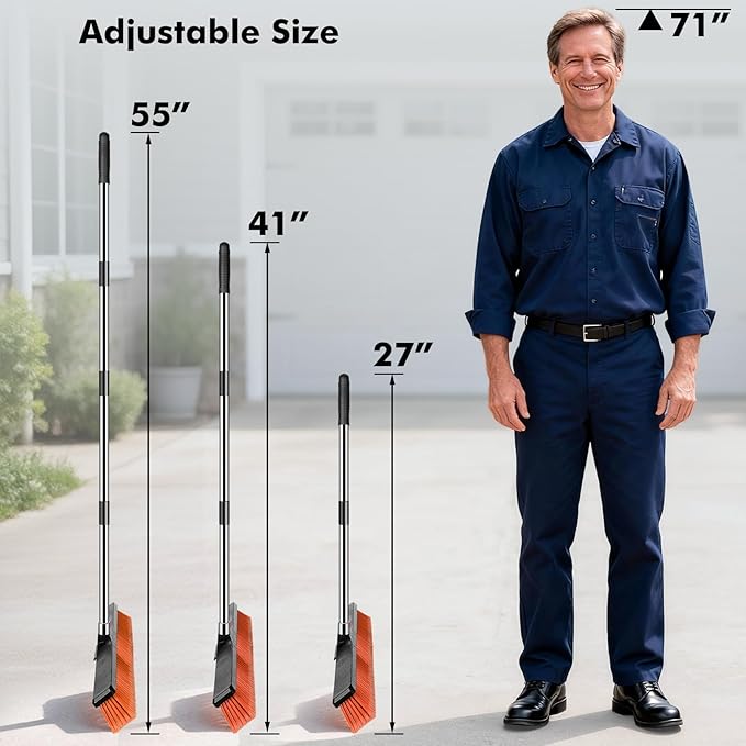 24" Push Broom, Heavy Duty Outdoor Commercial Broom for Cleaning with 55" Long Handle and Stiff Bristles, for Driveway Garage Yard Patio Warehouse Concrete Floor Cleaning,Orange