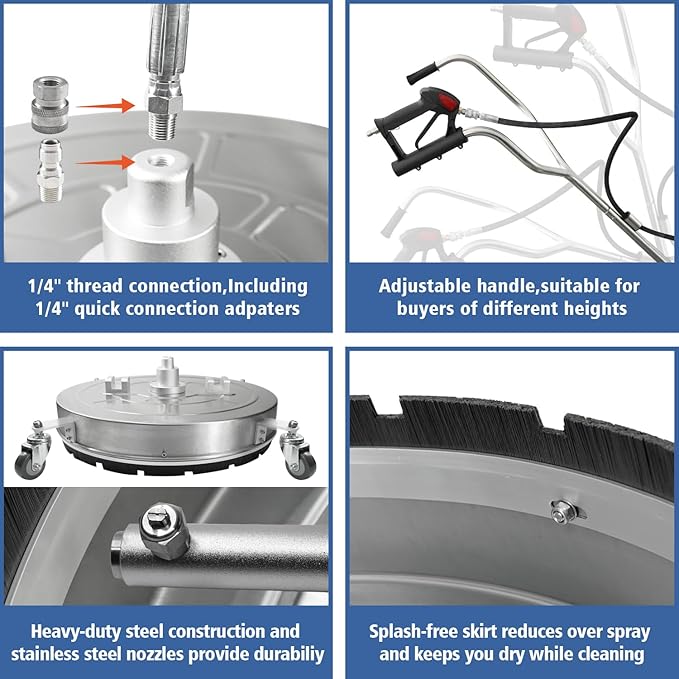 janz 24" Pressure Washer Surface Cleaner with 4 Wheels,Dual Handle,Stainless Steel Housing, 2 Hose Adapters and 4 Replacement Nozzles, Ideal for Cleaning Driveways, Sidewalks,Patios,Decks