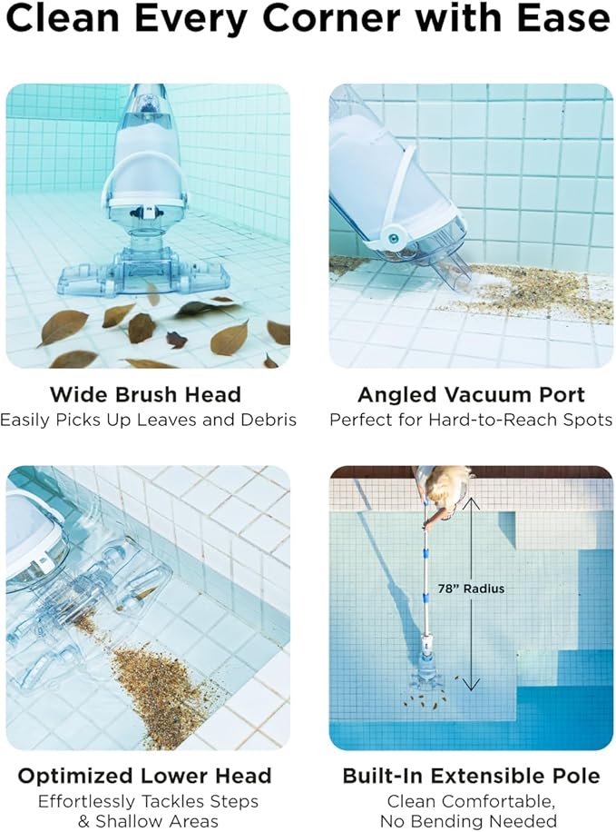 InoKraft Pool Vacuum for Above Ground Pool, Cordless Handheld Pool Vacuum for Inground Pools, Rechargeable Pool Cleaner with Powerful Suction up to 18.5 gallons/min, Ideal for Leaves, Debris, Blue