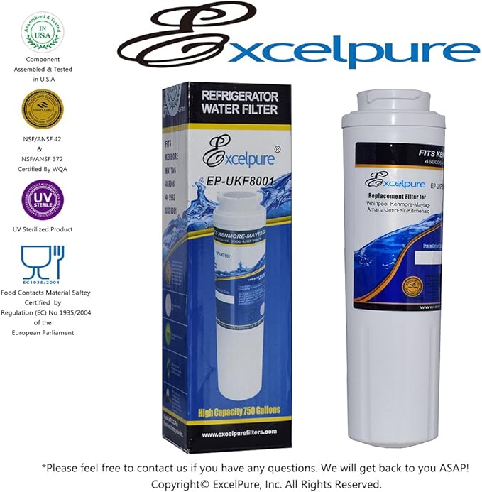 EXCELPURE UKF8001 Replacement for Whirlpool FILTER 4, EDR4RXD1, 4396395, WRX735SDBM00, RWF0900A, EFF-6007A, MFI2568AES, MFI2569VEM, RFC0900A, WF295, PURICLEAN II, Refrigerator Water Filter, 1PACK