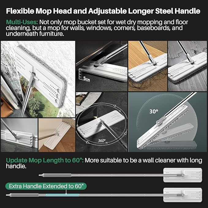 JOYMOOP Mop and Bucket Set with Floor Cleaner Pods,Flat Mop and Bucket System with 3 Reusable Microfiber Mop Pads,Freesia Scent Mop Soap Pack of 15 for Floor Cleaning