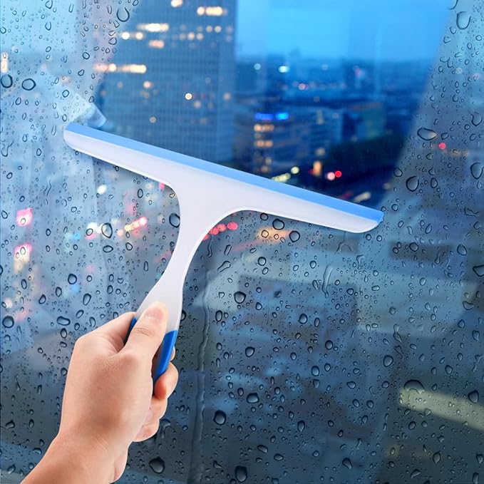 Shower Squeegee for Glass Doors, Sticking Hook, Cleaner for Bathroom, Multi-Purpose Rubber Squeegee for Shower, Glass Window Wiper, Car Windshield, Mirror, Kitchen Sink,7.5,inch, 3 Color (Set of3)