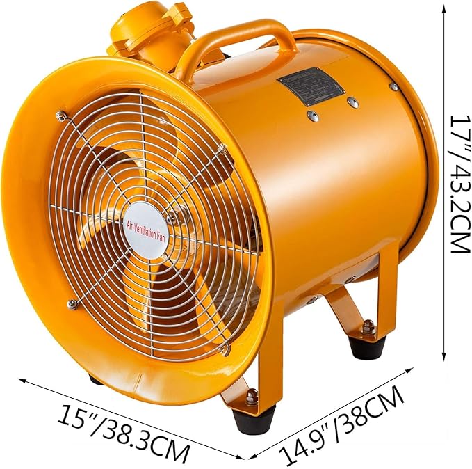 VEVOR Explosion Proof Fan 12 Inch, 550W, Industrial Portable Ventilator Blower/Exhaust with 9.8ft Light Cord -No Plug