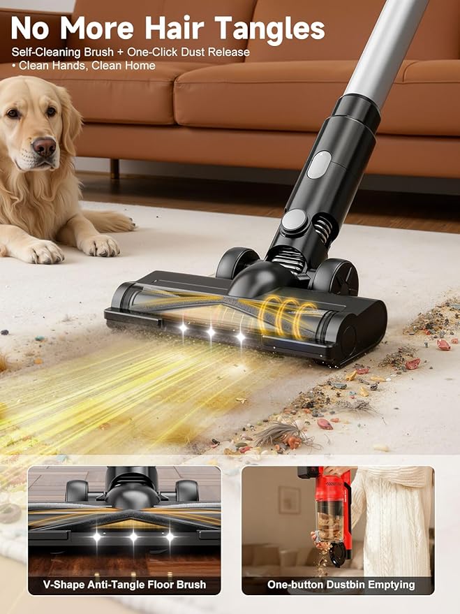 60KPa Cordless Vacuum Cleaner for Home, 700W Pet Vacuum, 70-Min Runtime, Lightweight, Rechargeable 8000mAh Dual Batteries, 2L Dust Cup, LED Display, Anti-Tangle for Pet Hair, Carpet & Hardwood Floors
