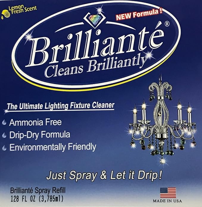 BRILLIANTÉ Crystal Chandelier Cleaner Manual Sprayer 32oz Spray Bottle & Gallon Refill, Environmentally Safe, Ammonia-Free, Drip-Dry Formula, Made in USA