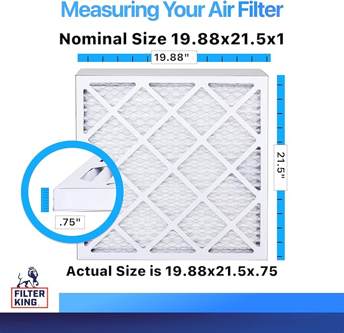 Filter King 19.88x21.5x1 Air Filter | 3-PACK | MERV 8 HVAC Pleated A/C Furnace Filters | MADE IN USA | Actual Size: 19.88 x 21.5 x .75"