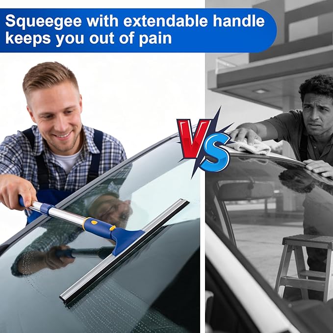 ITTAR 14 inch Multi-Purpose Shower Squeegee for Glass Doors, Swivel Window Squeegee with 1 Refill Rubber Blade, Extendable Bathroom Cleaner Tool for Shower Door Window Mirror Wall Car Windshield