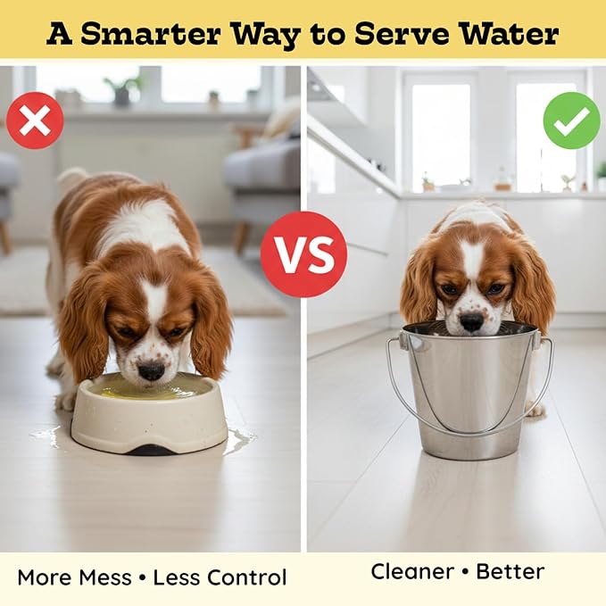 2 Quart Heavy Duty Stainless Steel Round Bucket with Handle | Fits kennel Cage Critter Crates Farm | Food & Water Pail for Small Pets Birds Dog Cat | Livestock Multipurpose use, Pack of 2