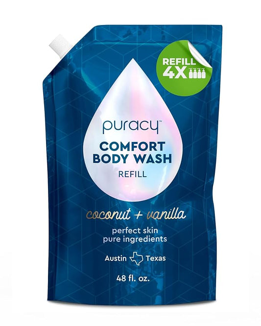 Puracy Body Wash - Natural Body Wash for Women, Men, Kids - Pure Plant Ingredients, Moisturizing Shower Gel, Body Soap for Dry Sensitive Skin, Gently Scented (Coconut Vanilla, 48 oz/1420 ml Refill)