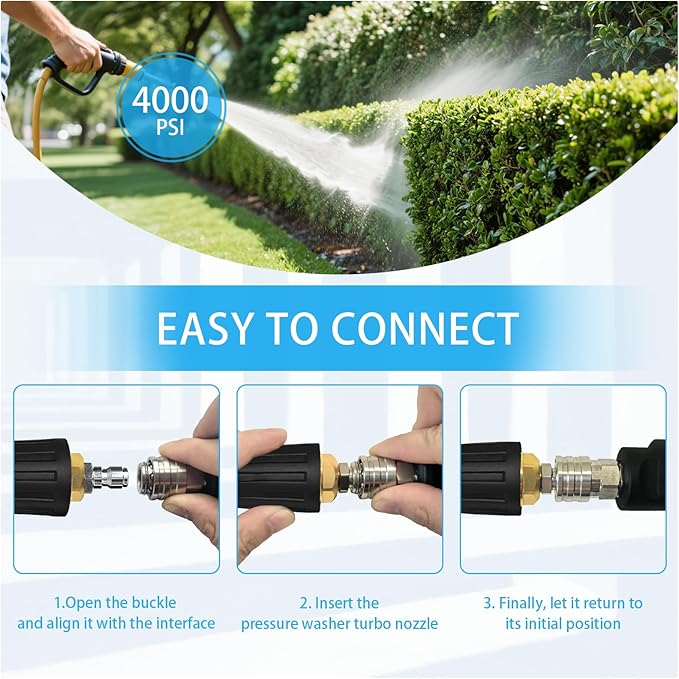 Turbo Nozzle Pressure Washer Tips, Max 4000 PSI, Upgrade 360° Rotating Turbo Spray Tips with 1/4" Quick Connector for Cleaning Car, Garden, Concrete Brick, 4.0 GPM 4.0 Orifice