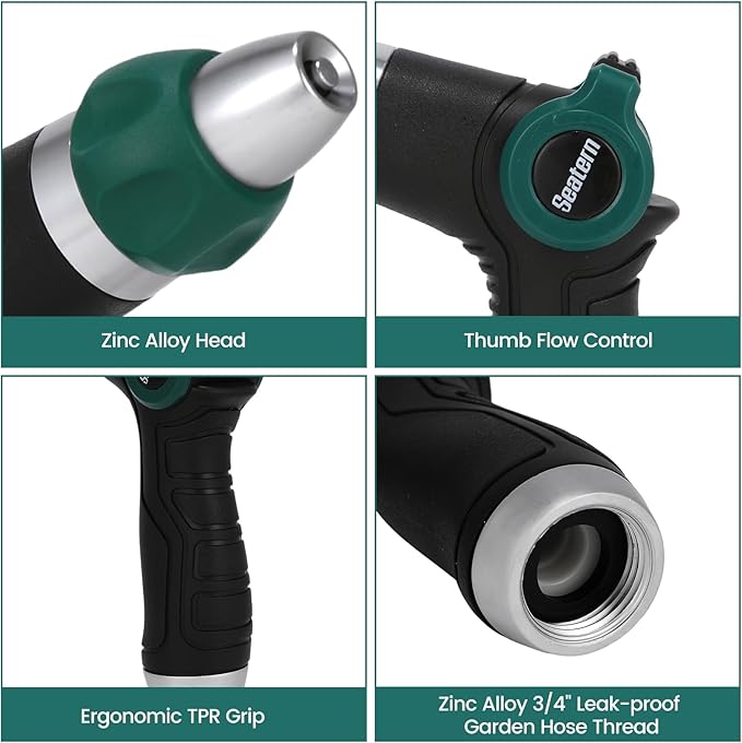 High Pressure Garden Hose Nozzle Sprayer, Heavy-Duty Metal Water Hose Nozzle with Thumb Control & Adjustable Jet for Car Washing, Patio Cleaning, Lawn & Plant Watering