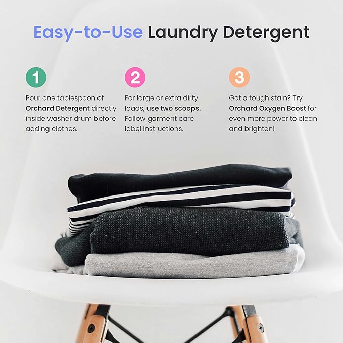 Orchard Laundry Detergent Powder Natural Deep Cleaning Laundry Powder for Sensitive Skin - Fragrance Free - Plant Based Effective Ingredients - 90 Loads - Enzyme-Powered, Eco Friendly Detergent