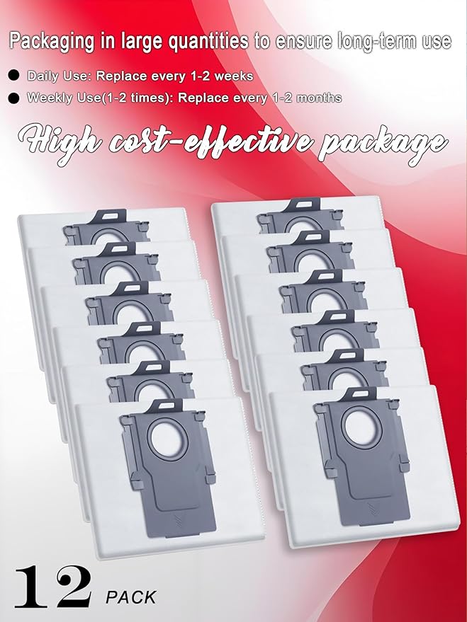 12 Pack Disposable Vacuum Dust Bags Replacement for Roborock S8 Pro Ultra, S8+, S7 Max/MaxV Ultra, Q8/Q7/Q5 Max+, Q5 Pro+, Q7+, Q5+ Model
