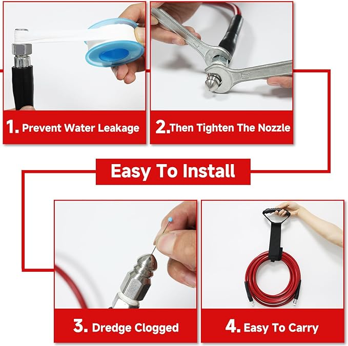 NIFUAL Sewer Jetter Kit for Pressure Washer,100FT 5800PSI Pressure Drain Cleaner 1/4 Inch NPT Corner Rotating and Button Hose Sewer Jetting Nozzle for Homeowners & DIYers