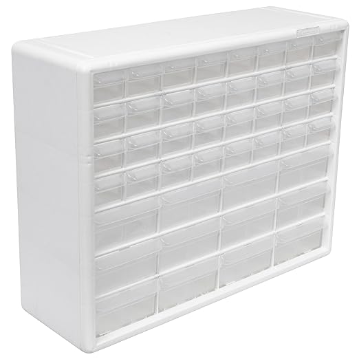 Akro-Mils 44-Drawer Plastic Drawer Storage Cabinet for Garage Organization, Bead Organizer, Building Bricks Storage, Teacher Toolbox, Makeup Organizer, 20" W x 6" D x 16" H, 10144 White