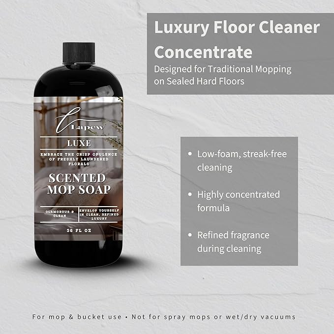 Luxury Floor Cleaner, Scented Mop Soap Concentrate | Hard Floor Cleaner for Tile, Vinyl, Laminate, LVP & Sealed Hardwood | Low-Foam, Streak-Free | 36 oz | Luxe