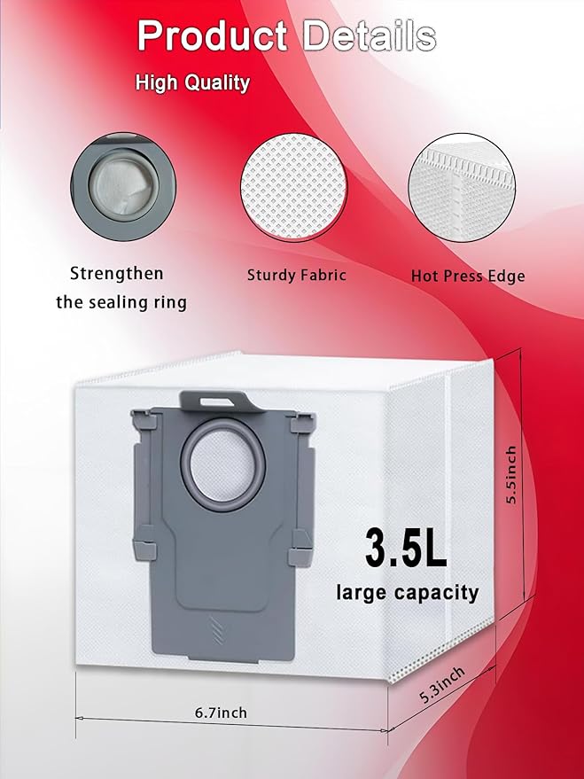 12 Pack Disposable Vacuum Dust Bags Replacement for Roborock S8 Pro Ultra, S8+, S7 Max/MaxV Ultra, Q8/Q7/Q5 Max+, Q5 Pro+, Q7+, Q5+ Model