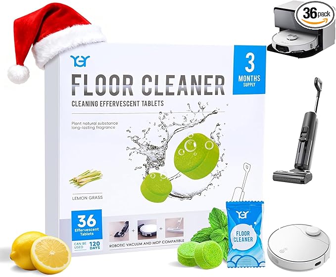 YGY 36 Pack Lemongrass Scent Floor Cleaning Tablets, Compatiable with Tineco iFLOOR, Floor One S3/S5/S6/S7 Wet Dry Vacuum Mop—Deep Clean & Deodorize—Clean Machine,Individually Wrapped