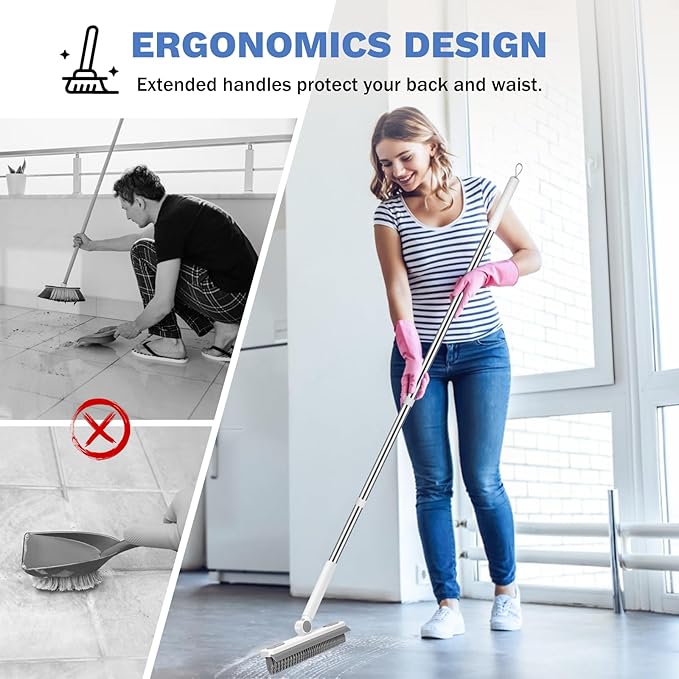 SetSail Grout Cleaner Brush with Long Handle, V-Shaped Floor Scrub Brush Swivel Grout Brush Stiff Bristle Floor Grout Scrubber for Bathroom, Tile Line, Crevice, Kitchen, Wall, Deck, Garage, White Grey