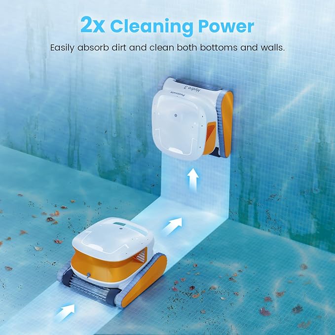 Hydro3 Robotic Pool Cleaner, 150W Cordless Pool Vacuum for Inground/upground Pool Max 861-1070 sq.ft, 200mins Runtime, 2xBrushless-Motor, 4.1L Filter Basket, Wall Climbing/Waterline Clean