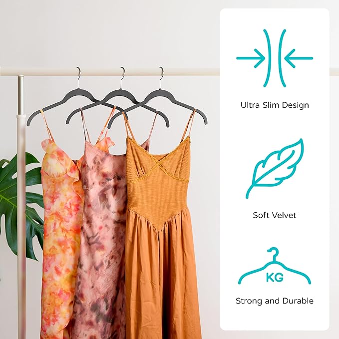 Premium Velvet Hangers 30 Pack - Space-Saving Closet Organizer for Clothes, Non-Slip Flocked Design, Ideal for Shirts and Coats (Black)