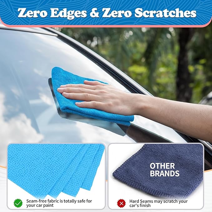 FIXSMITH Microfiber Cleaning Cloth, Shop Towels Bulk, 24 Pack Blue Microfiber Towels for Cars, All-Purpose Absorbent Cleaning Rags, Dust Cloth for Automotive, Mechanic, Garage, Bar, 12 x 11 inch