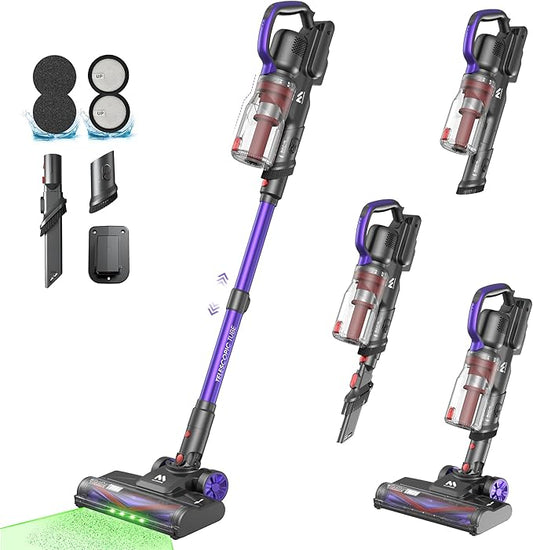AlloyMove Cordless Vacuum Cleaner 45KPA, Up to 60mins Runtime Lightweight Powerful Suction Vacuum Cleaners for Home, 3 Suction Modes, Rechargeable Stick Vacuum for All Floor/Carpet/Pet Hair/Car, A03
