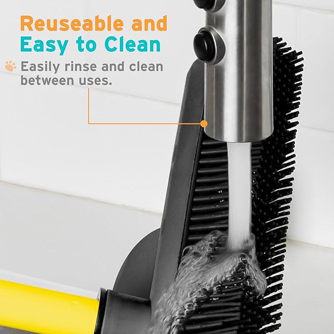 FURemover Original Plus Pet Hair Rubber Broom with Squeegee, with 61" Telescopic Handle for Carpet, Tile and Hardwood