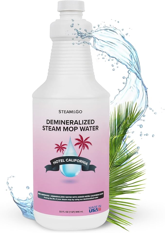 Steam & Go Deminerilized Water - Multi-Surface Cleaner for Steam Cleaners, Hardwood Floors, Kitchens, & Bathrooms - Germ-Killing Formula - Hotel California Scent - 32 Ounces (Pack of 1)