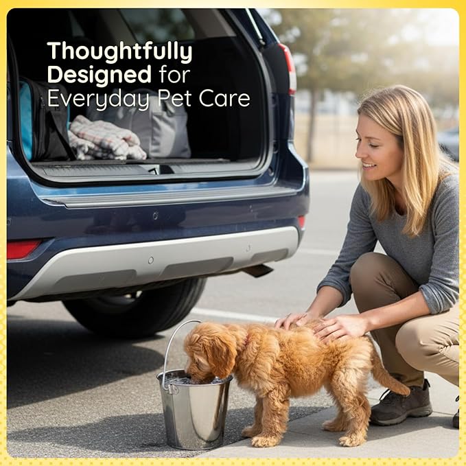 4 quart Stainless Steel Flat Side Bucket | 1 gal Durable Heavy Duty Food & Water Feeding Pails for Birds Dogs Cats Goat | Fits kennels Cages Critter Crates Hanging Pet Pail | Multipurpose