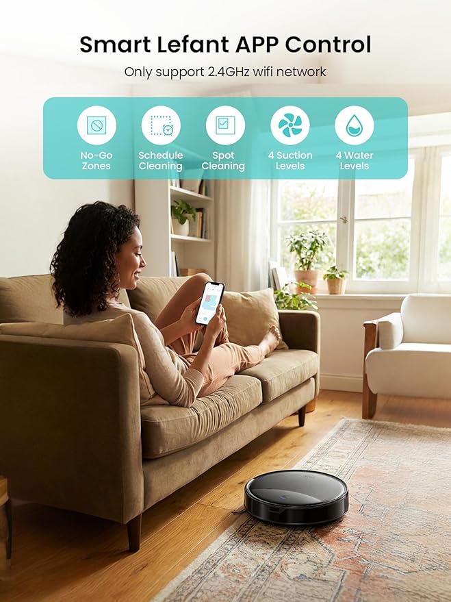 Lefant M350 Max Robot Vacuum and Mop,10000Pa Powerful Suction,40-Day Self-Emptying,240 Min Runtime,2.4G WiFi/Alexa/APP Control, Precision Mapping,Carpet & Hard Floors,Black