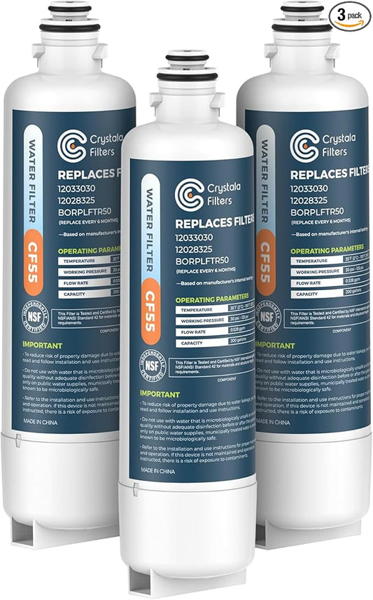 Crystala Filters BORPLFTR50 Replacement for Bosch Ultra Clarity Pro Water Filter, Compatible 12033030,11025825,12028325,BORPLFTR55,WFC100MF,WFS200MF(3 Pack)