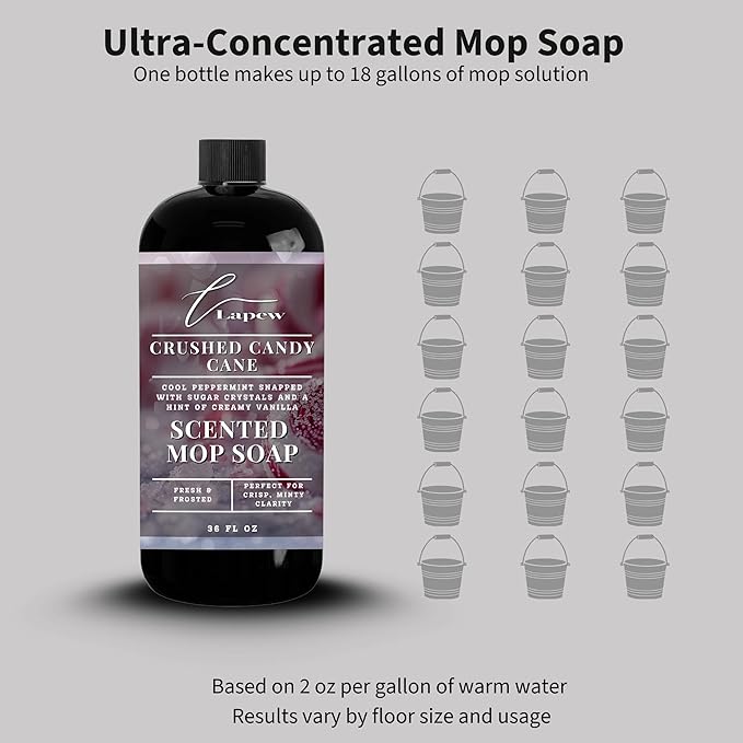 Luxury Floor Cleaner, Scented Mop Soap Concentrate | Hard Floor Cleaner for Tile, Vinyl, Laminate, LVP & Sealed Hardwood | Low-Foam, Streak-Free | 36 oz | Crushed Candy Cane