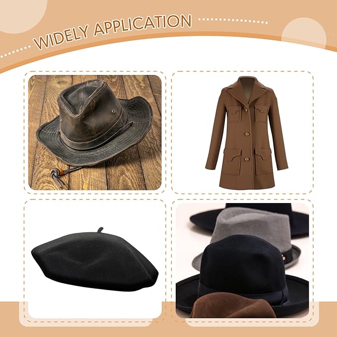 Patelai 2 Pcs Horsehair Felt Hat Brush Kit Lint Brush with Cleaning Sponge Felt Cowboy Hat Remover Kit Remove Dust Lint Brushes for Clothes Western Hats, Shoes(Reddish Brown,Schima Superba)