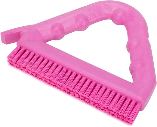 SPARTA Plastic Commercial Grout Brush, Triangle-Shaped Scrub Brush with Scraper and Two Threaded Holes for Attaching Handle (Sold Separately), 9 x 7 x 7 Inches, Pink, (Pack of 4)