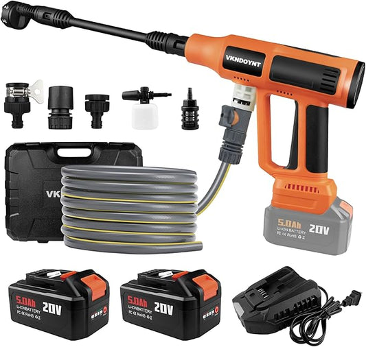 Cordless Pressure Washer, 2000PSI MAX Portable Brushless Pressure Washer, 2 X 5.0AH Batteries, 2A Fast Charger, 4 Speed Adjustment LCD Touch Screen, with Garden Hose & Faucet Connectors