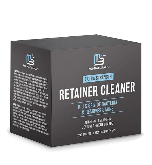 Retainer and Denture Cleansers 240 Tablets Removes Bad Odors Discoloration Stains Plaque for Cleaning Invisalign Mouth Guard Night Guard and Removable Dental Appliances by M3