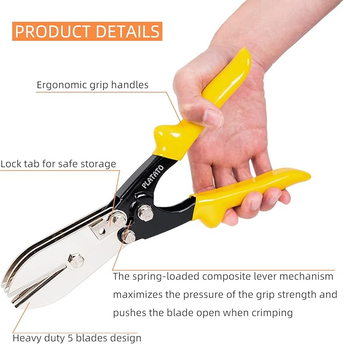 5 Blades Sheet Metal Tools HVAC Tool Duct Crimping Tool Gutter Crimper for 24-28 Gauge Stainless Steel, Crimper for Downspout, Stove Pipe, Ductwork and Venting Work