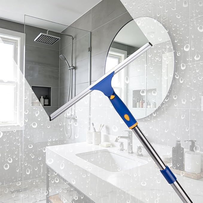 ITTAR 14 inch Multi-Purpose Shower Squeegee for Glass Doors, Swivel Window Squeegee with 1 Refill Rubber Blade, Extendable Bathroom Cleaner Tool for Shower Door Window Mirror Wall Car Windshield