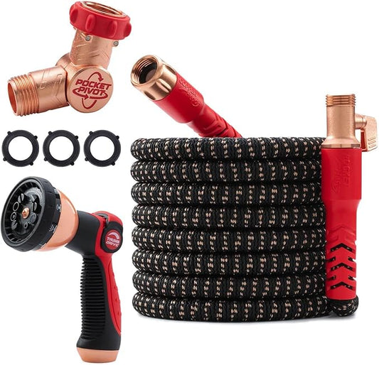 Pocket Hose Copper Head Expandable Garden Hose 75ft with Pocket Pivot, No Tangles, AS SEEN ON TV, 360° Swivel, Tri-Tex Tubing, Force Field Jacket, Lead-Free, No-Kink, Anti-Burst w/APT