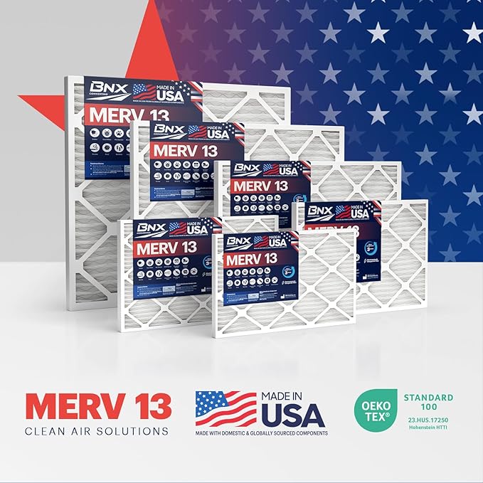 BNX TruFilter 10x24x1 Air Filter MERV 13 (4-Pack) - MADE IN USA - Electrostatic Pleated Air Conditioner HVAC AC Furnace Filters for Allergies, Pollen, Mold, Bacteria, Smoke, Allergen, MPR 1900 FPR 10