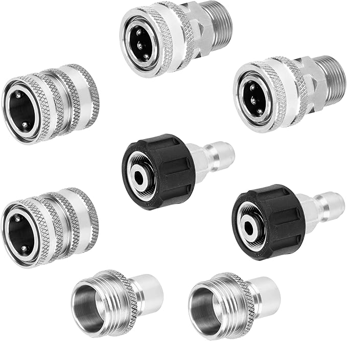 Pressure Washer Quick Connect Kit, M22 14mm to 3/8” Quick Connect for Pressure Washer Hose, Stainless Steel