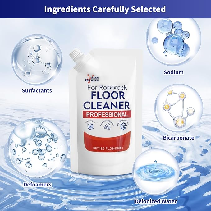 Floor Cleaning Solution 1 bags Refill, Fresh Scent, Compatible with Roborock Series & All Robot Vacuums, Eco-Safe, Streak-Free Formula for Hard Floors, Pet & Kid Friendly