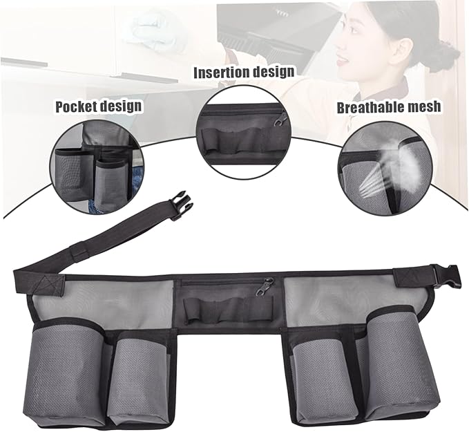 Naisicore Window Cleaning Belt, Adjustable Housekeeping Tool Pouch with 4 Pockets, Nylon Mesh Tool Belt, Portable Gardening Belt for Work